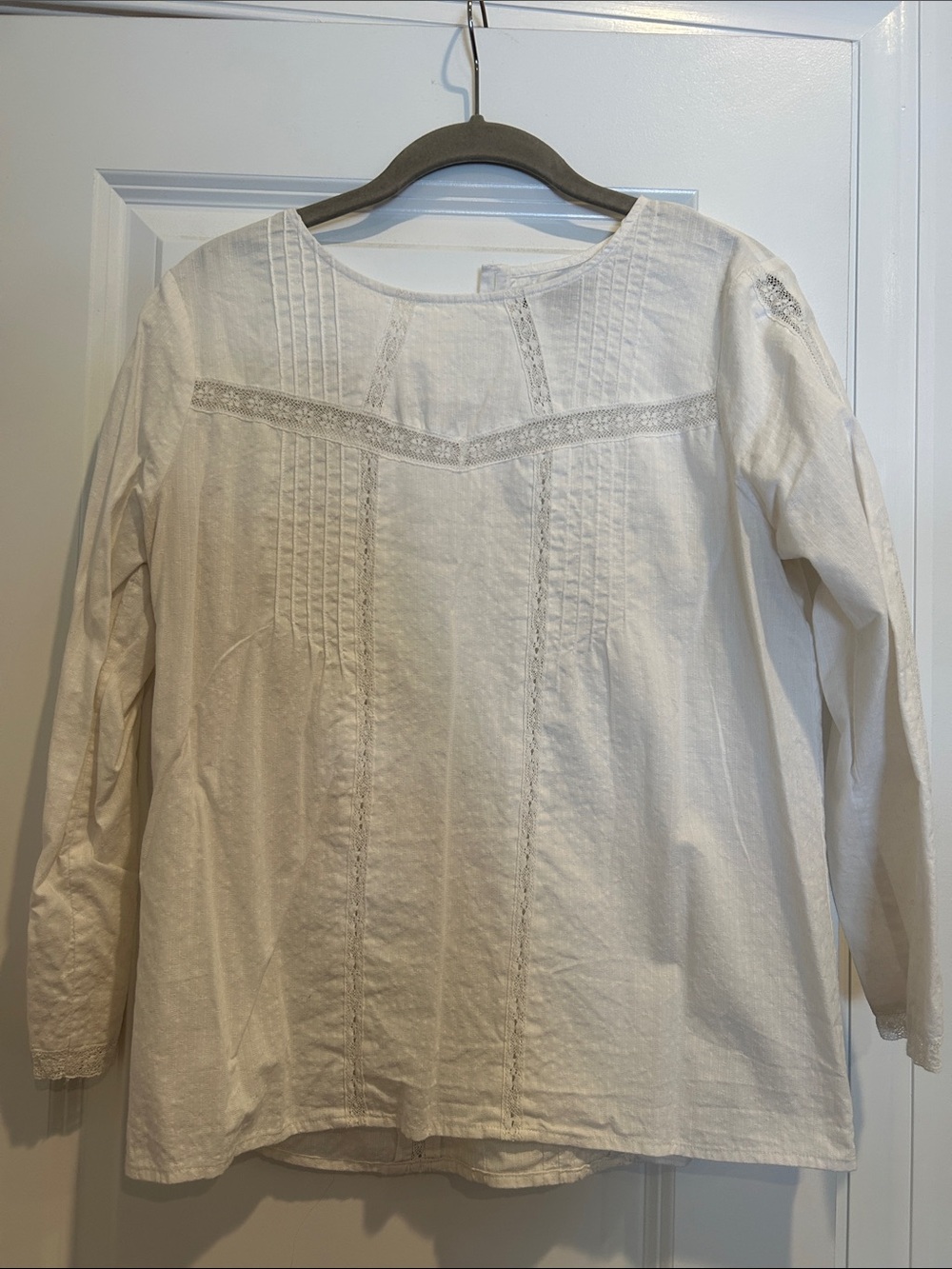Madewell White Long-Sleeve Lace Trim Top